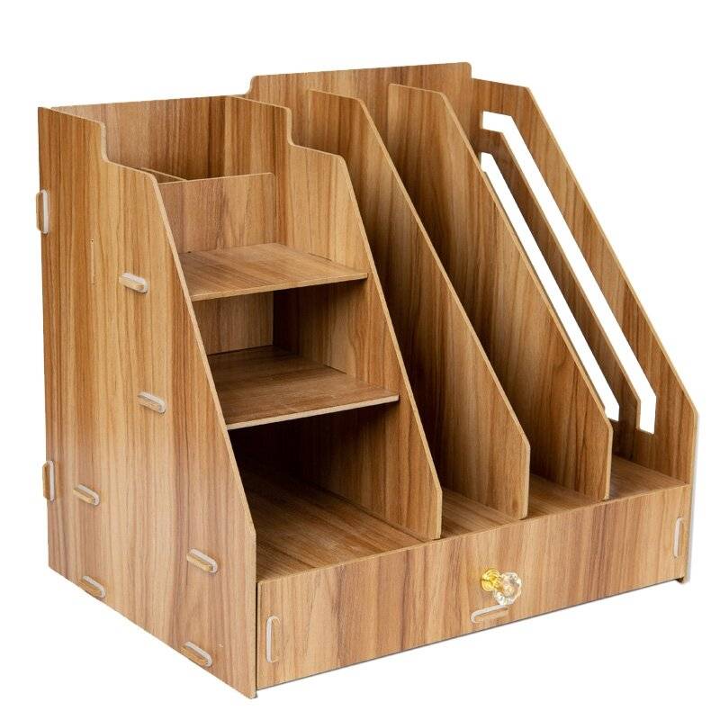 Woodluv Wooden Multifunctional 5 Compartment Desk Organizer