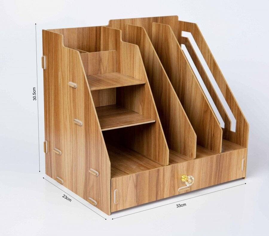 Woodluv Wooden Multifunctional 5 Compartment Desk Organizer