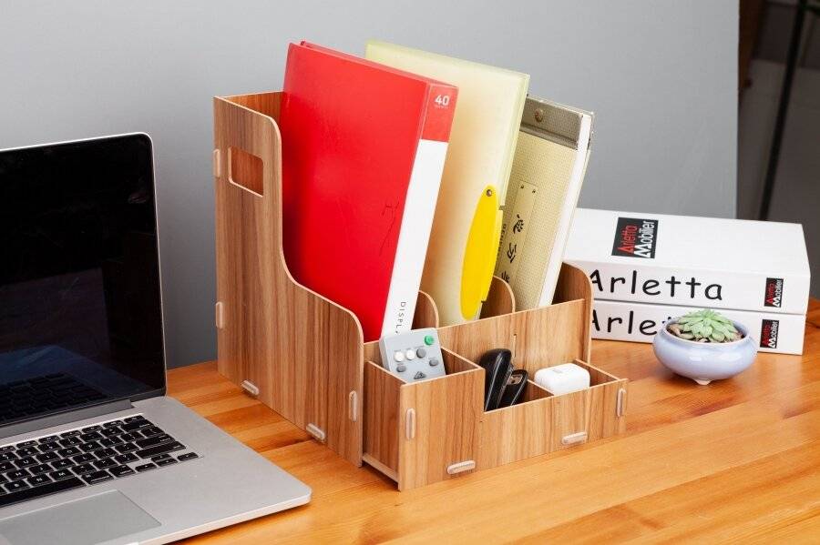 Woodluv Wooden Multifunctional office Stationery Organizer