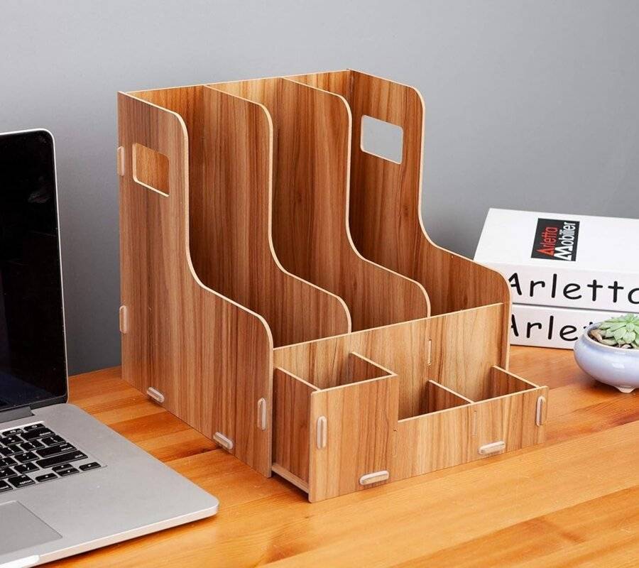 Woodluv Wooden Multifunctional office Stationery Organizer