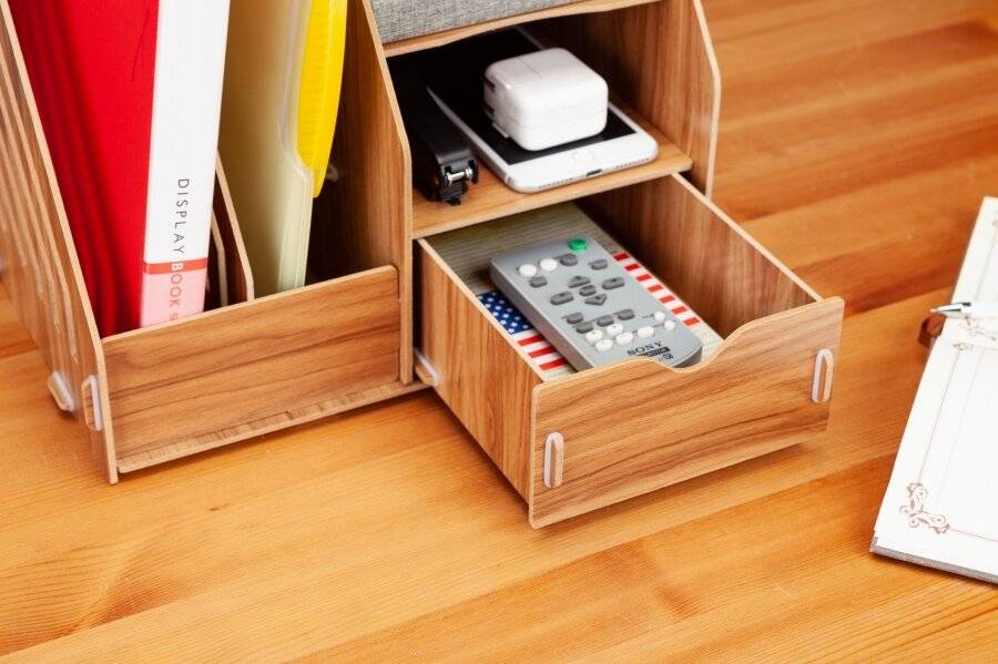 Woodluv Wooden Multifunctional Square Makeup or Stationery Organizer