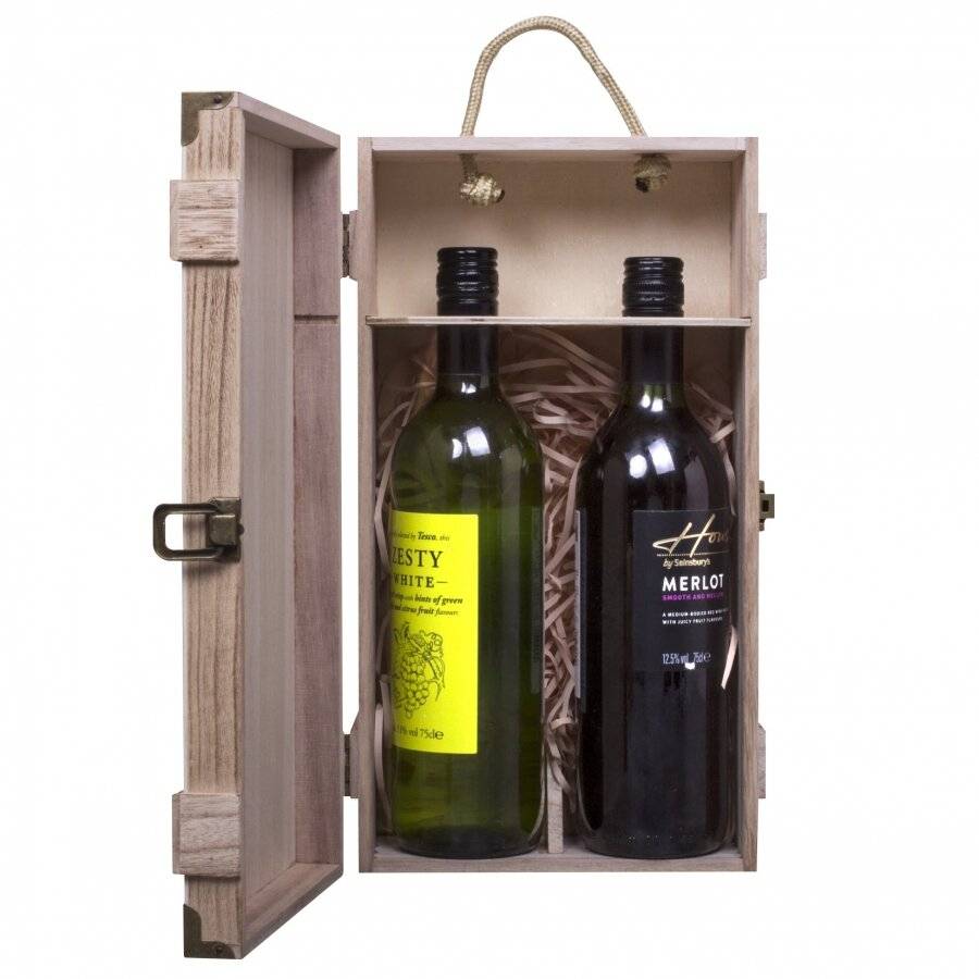 Woodluv Wooden Vintage Single Wine  Bottle Gift Box With Handle