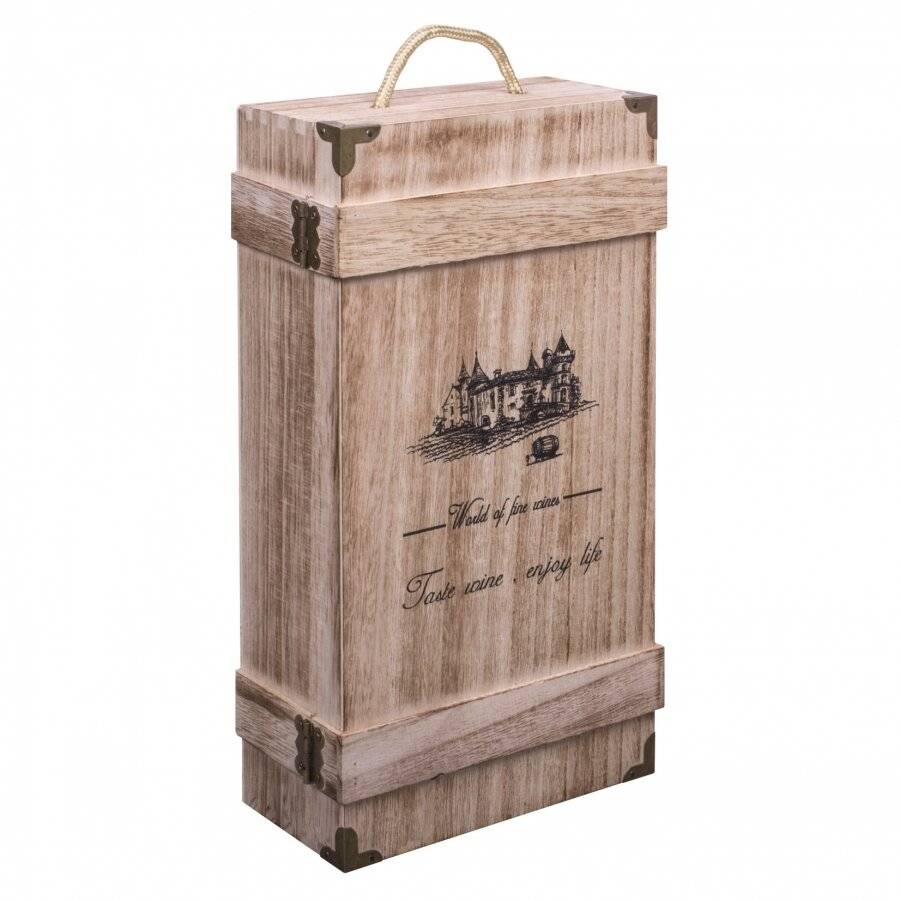 Woodluv Wooden Vintage Single Wine  Bottle Gift Box With Handle