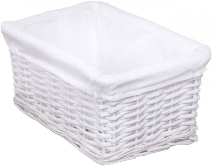 Woodluv Medium White Wicker Storage Basket With White Removable Lining