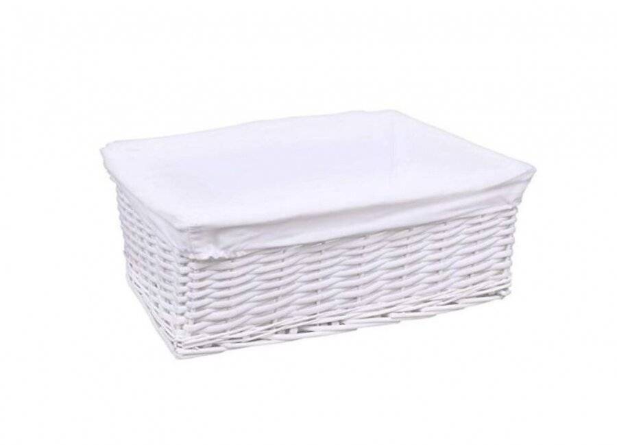Woodluv Medium White Wicker Storage Basket With White Removable Lining