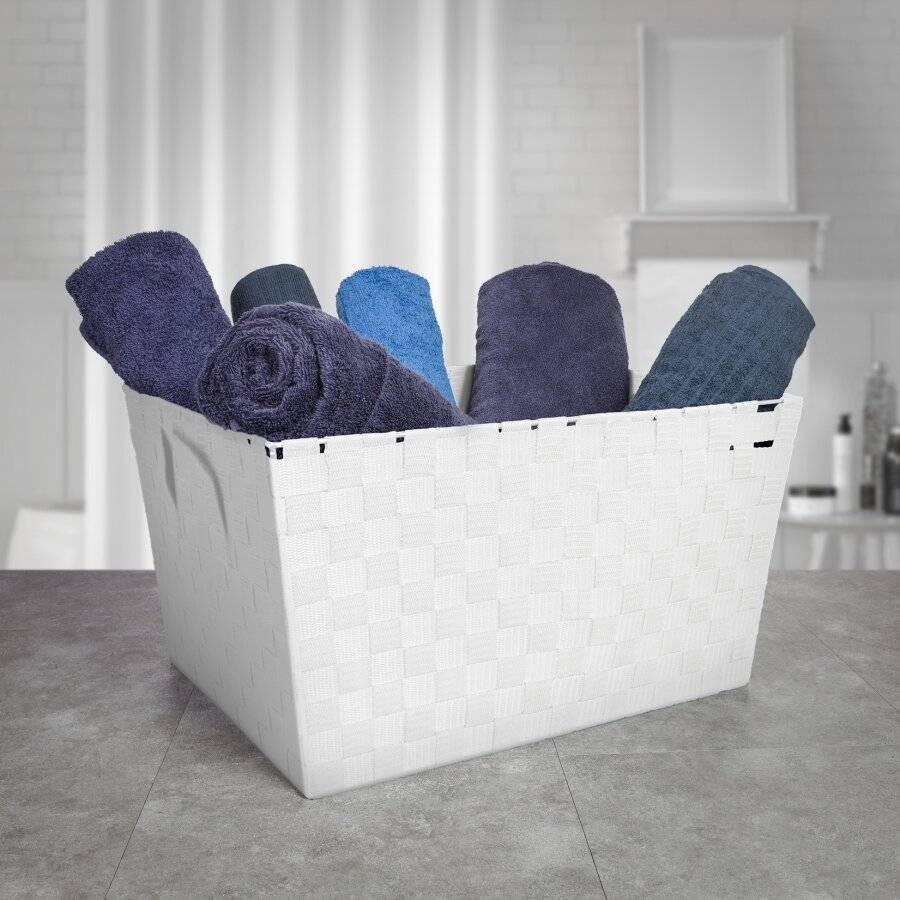 EHC Woven Large Storage Basket With Carry Handles, White