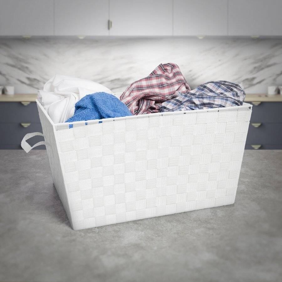 EHC Woven Large Storage Basket With Carry Handles, White
