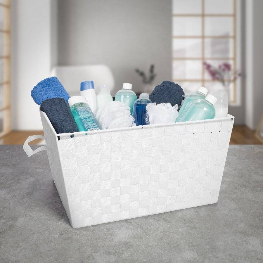 EHC Woven Large Storage Basket With Carry Handles, White