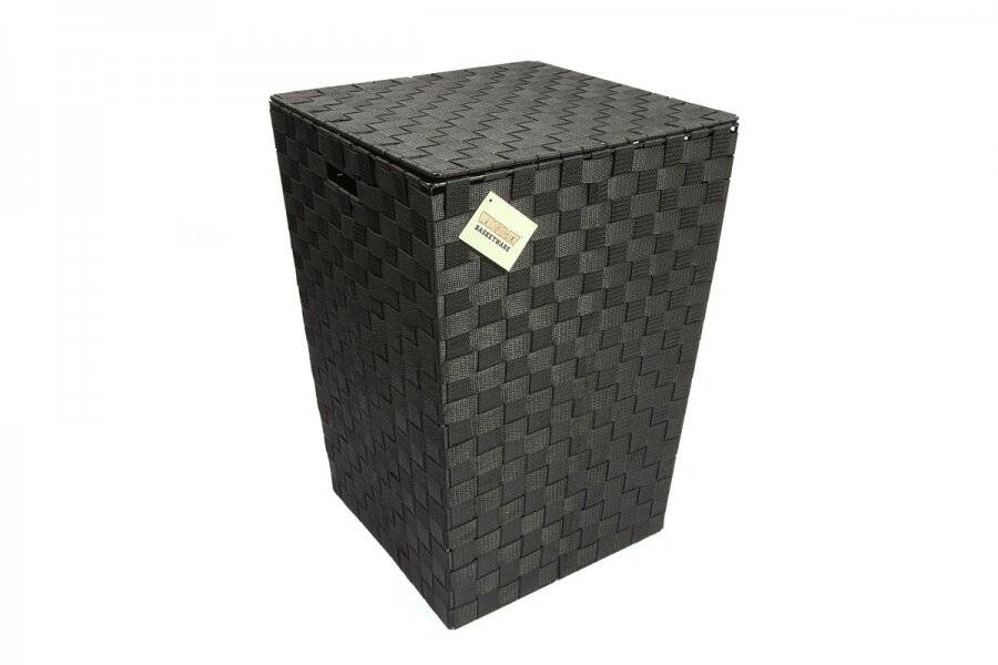 Woven Pattern Laundry  Storage Hamper Basket With Lid, Black