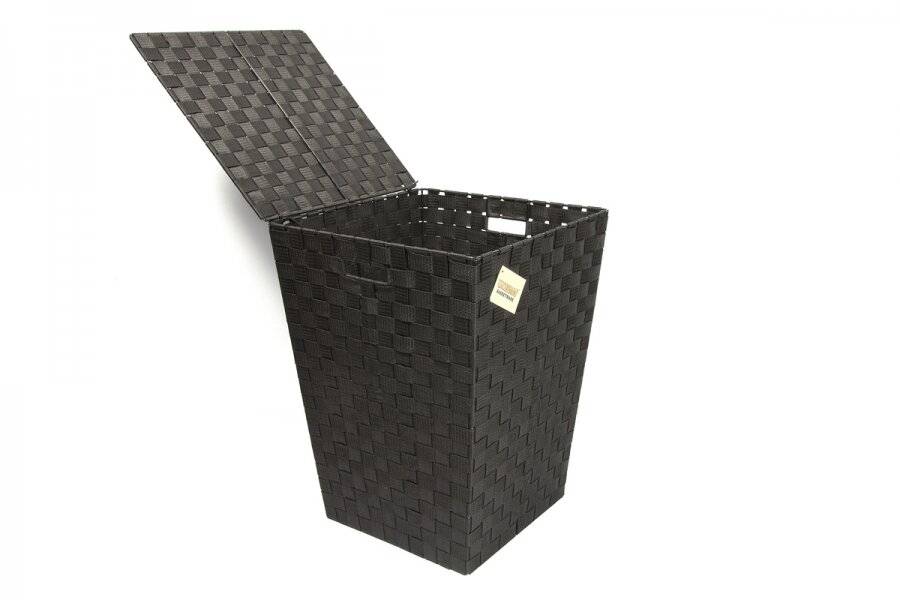 Woven Pattern Laundry  Storage Hamper Basket With Lid, Black