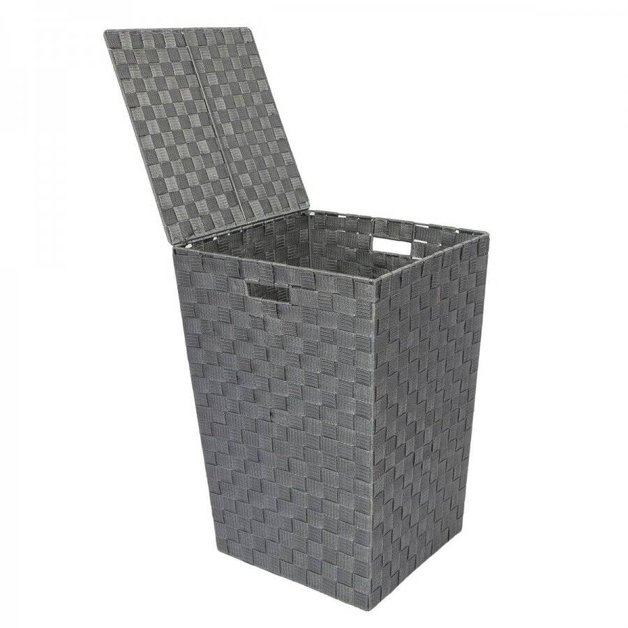 Woven Pattern Laundry Storage Hamper Basket With Lid, Grey