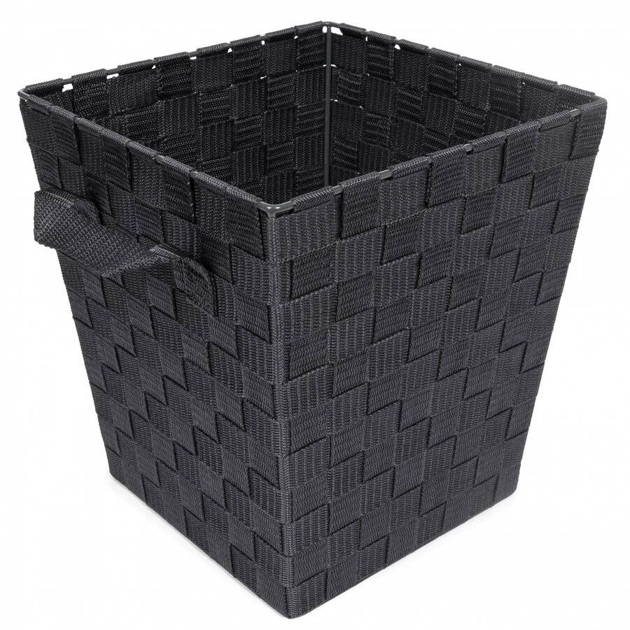 EHC Woven Waste Paper Bin Basket With Hollow Handle - Black