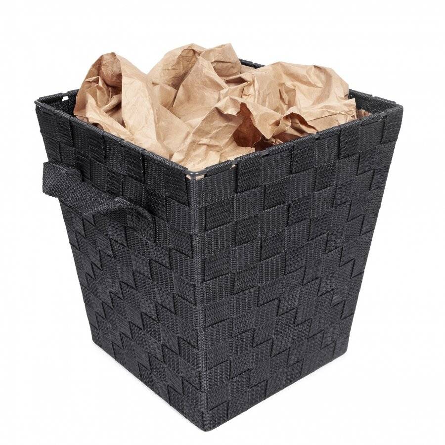 EHC Woven Waste Paper Bin Basket With Hollow Handle - Black
