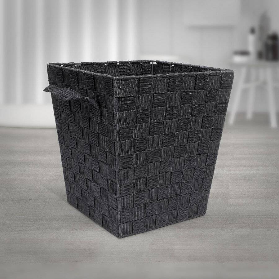EHC Woven Waste Paper Bin Basket With Hollow Handle - Black