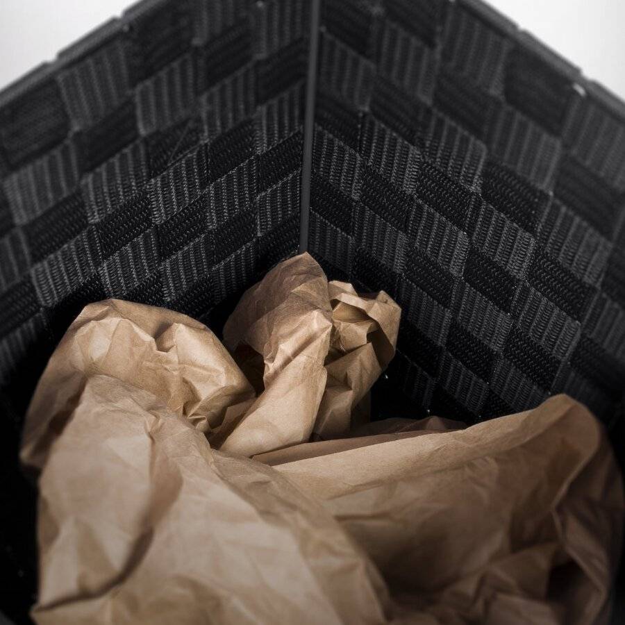 EHC Woven Waste Paper Bin Basket With Hollow Handle - Black