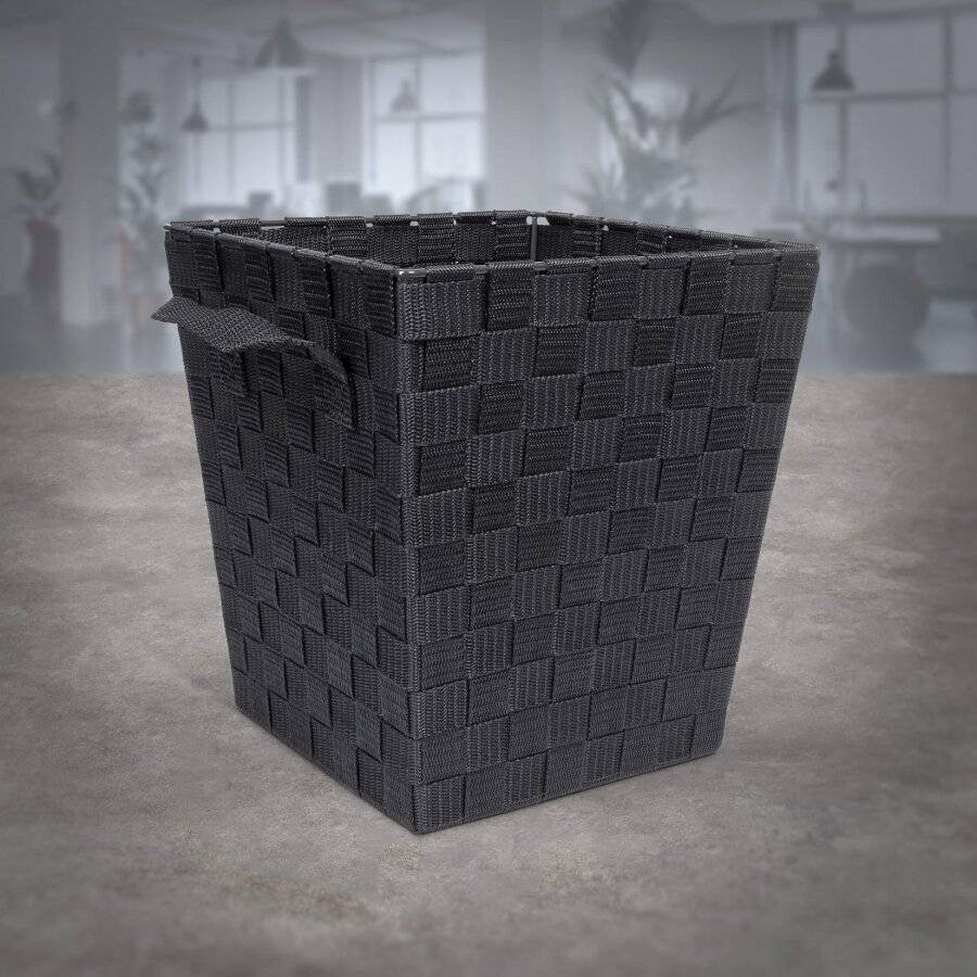 EHC Woven Waste Paper Bin Basket With Hollow Handle - Black