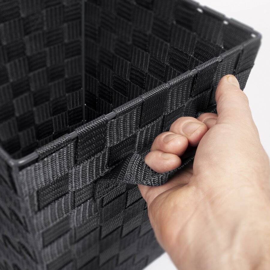 EHC Woven Waste Paper Bin Basket With Hollow Handle - Black