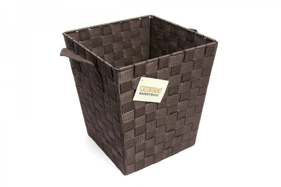 EHC Woven Waste Paper Bin Basket With Hollow Handle - Brown