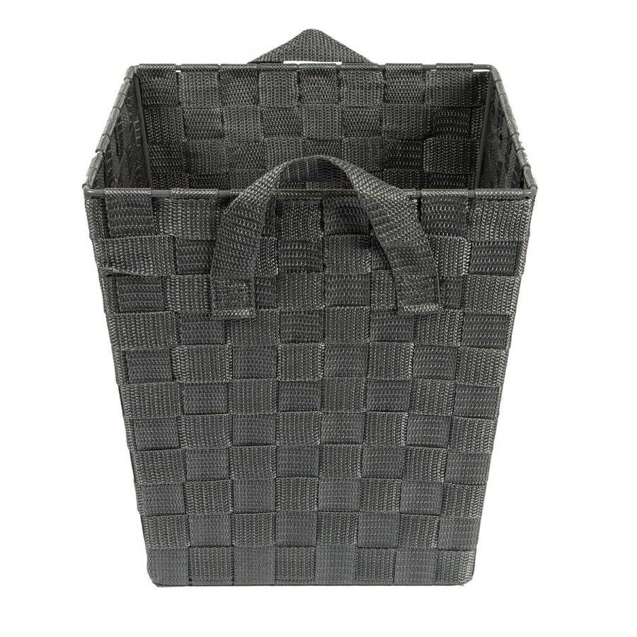 EHC Woven Square Waste Paper Bin With Strap Handles - Grey
