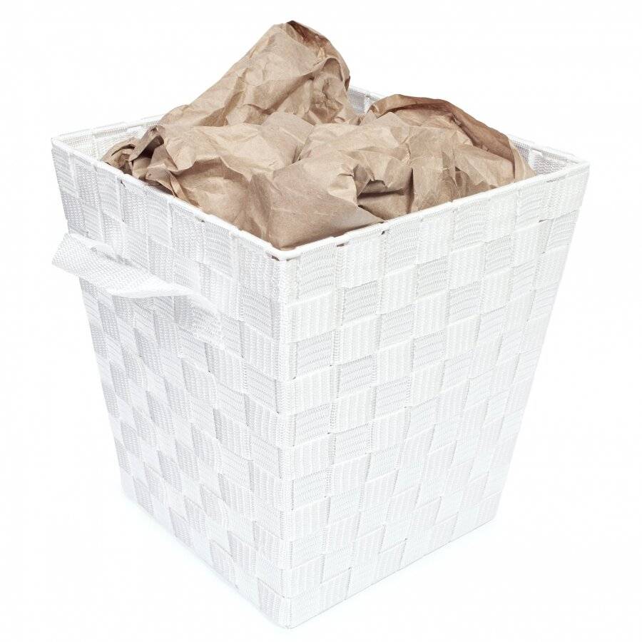 EHC Woven Waste Paper Bin Basket With Hollow Handle - White