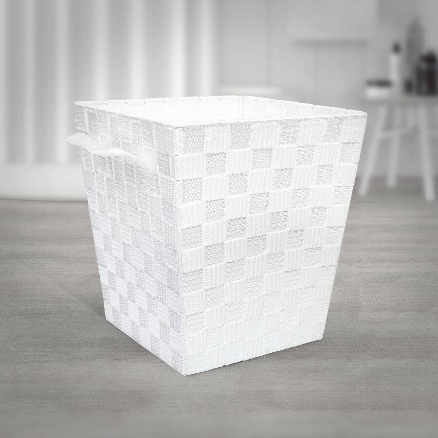 EHC Woven Waste Paper Bin Basket With Hollow Handle - White