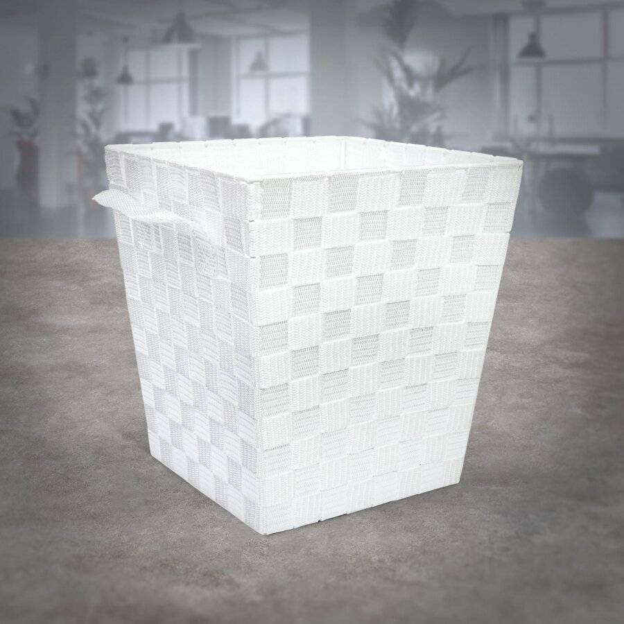 EHC Woven Waste Paper Bin Basket With Hollow Handle - White