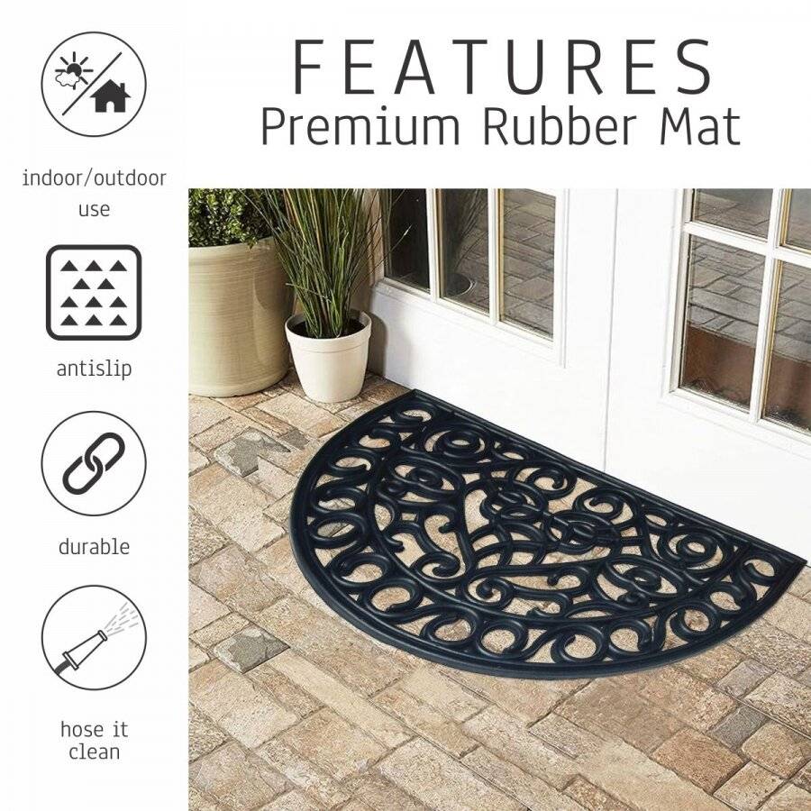 Wrought Effect Anti Slip Large Half Moon, Double Sided Door Mat